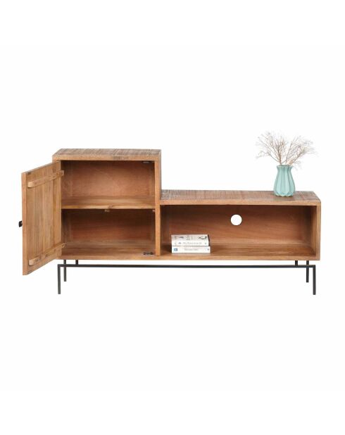 Meuble TV asymétrique 1 porte Manguier Sculture Beige - 148x40x79 cm