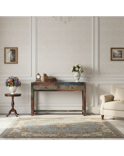 Console sculptée multicolore Manguier Pushkar Naturel - 100x35x85 cm