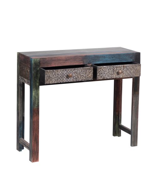 Console sculptée multicolore Manguier Pushkar Naturel - 100x35x85 cm