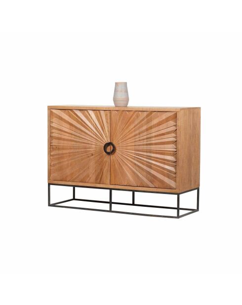 Bahut 2 portes sculptées Manguier Solaris Beige - 120x42x85 cm