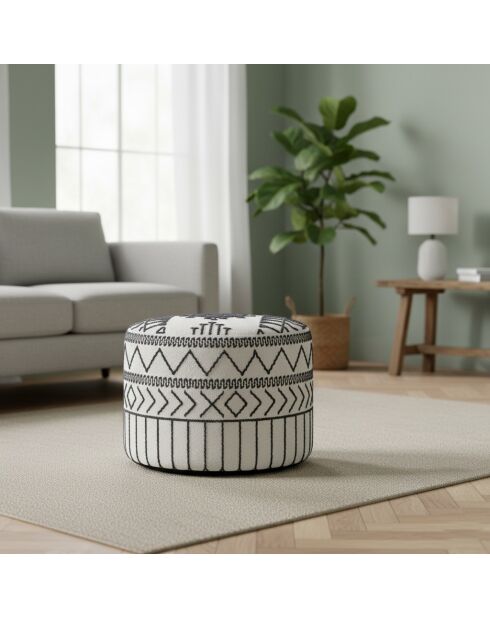 Pouf tribal 45 cm de haut Acacia M&M offer Gris argent - 60x60x45 cm