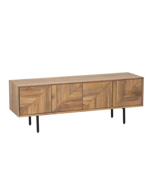 Meuble Tv bois sculpté motif géométrique 4P Manguier Maglan Beige - 140x40x50 cm