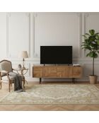 Meuble Tv bois sculpté motif géométrique 4P Manguier Maglan Beige - 140x40x50 cm