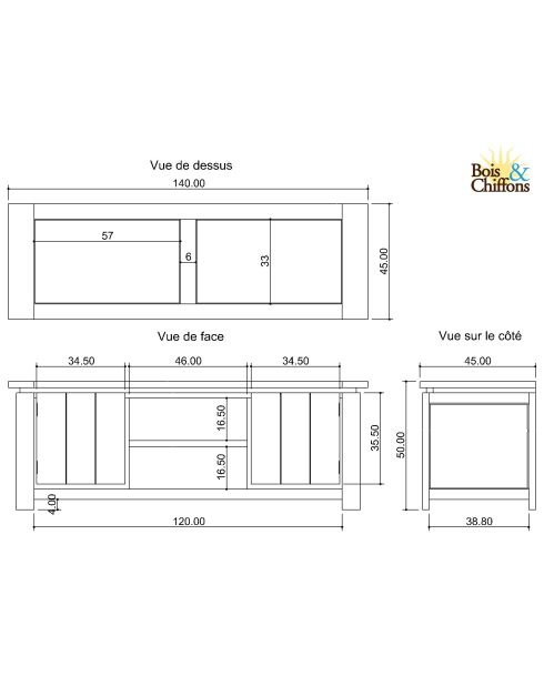 Meuble TV en Bois Massif Acacia Moon Naturel - 140x45x50 cm