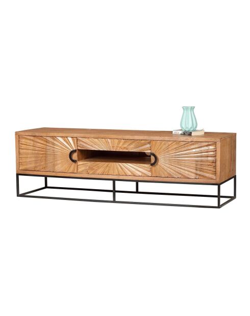 Meuble TV 2 portes 2 tiroirs Manguier Solaris Beige - 160x42x50 cm