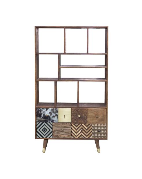 Etagère multi-matériaux peau de vache bois sculpté Naturel - 100x40x175 cm