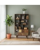 Etagère multi-matériaux peau de vache bois sculpté Naturel - 100x40x175 cm