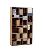 Bibliothèque multi-matériaux peau de vache bois sculpté Naturel - 115x30x200 cm