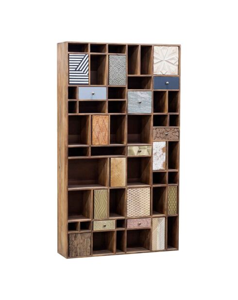 Bibliothèque multi-matériaux peau de vache bois sculpté Naturel - 115x30x200 cm