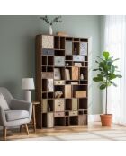 Bibliothèque multi-matériaux peau de vache bois sculpté Naturel - 115x30x200 cm