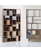 Bibliothèque multi-matériaux peau de vache bois sculpté Naturel - 115x30x200 cm