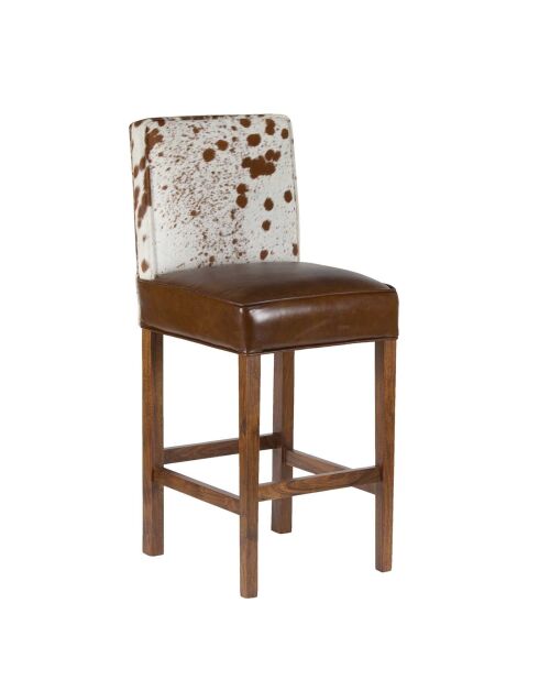 Chaise de bar en acacia et peau de vache Acacia Savage Marron - 46x50x114 cm