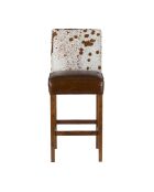 Chaise de bar en acacia et peau de vache Acacia Savage Marron - 46x50x114 cm