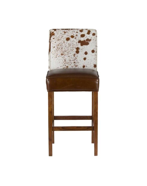Chaise de bar en acacia et peau de vache Acacia Savage Marron - 46x50x114 cm