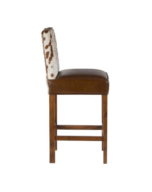 Chaise de bar en acacia et peau de vache Acacia Savage Marron - 46x50x114 cm