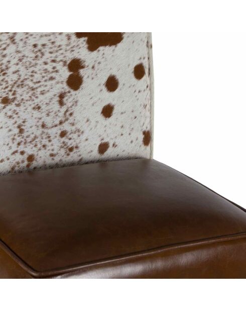 Chaise de bar en acacia et peau de vache Acacia Savage Marron - 46x50x114 cm