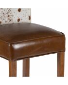 Chaise de bar en acacia et peau de vache Acacia Savage Marron - 46x50x114 cm