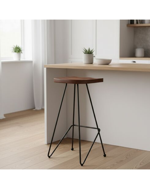 Tabouret de bar acacia et métal Offre M&M Tila Naturel - 40x35x76 cm