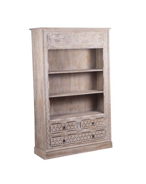 Carved Bookcase Mango Wood Beige - 120x40x190 cm