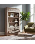 Carved Bookcase Mango Wood Beige - 120x40x190 cm