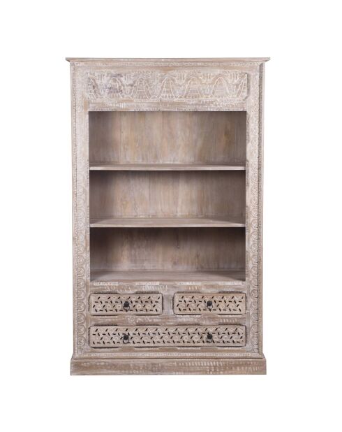 Carved Bookcase Mango Wood Beige - 120x40x190 cm