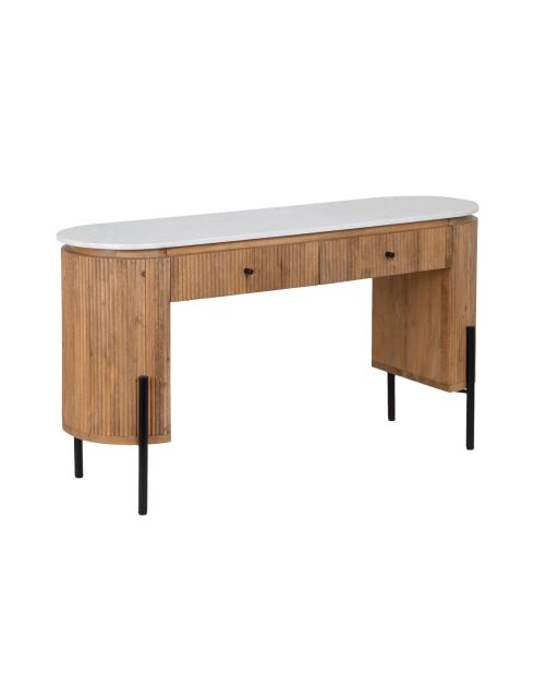 Bureau 2 tiroirs plateau marbre blanc Manguier Kfir II Marron - 140x42x76 cm