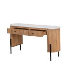 Bureau 2 tiroirs plateau marbre blanc Manguier Kfir II Marron - 140x42x76 cm