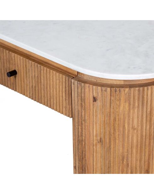 Bureau 2 tiroirs plateau marbre blanc Manguier Kfir II Marron - 140x42x76 cm