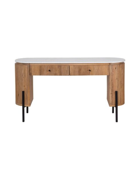 Bureau 2 tiroirs plateau marbre blanc Manguier Kfir II Marron - 140x42x76 cm