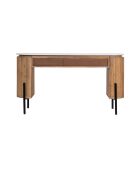 Bureau 2 tiroirs plateau marbre blanc Manguier Kfir II Marron - 140x42x76 cm