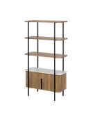 Étagère 2 portes plateau marbre blanc Manguier Kfir II Naturel - 95x40x170 cm