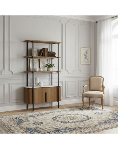 Étagère 2 portes plateau marbre blanc Manguier Kfir II Naturel - 95x40x170 cm