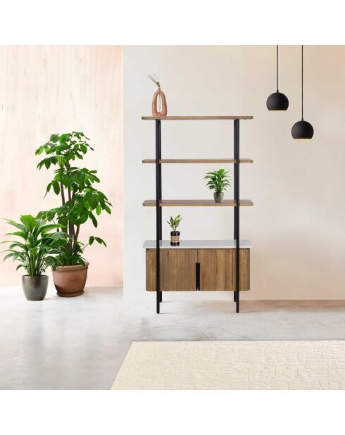 Étagère 2 portes plateau marbre blanc Manguier Kfir II Naturel - 95x40x170 cm