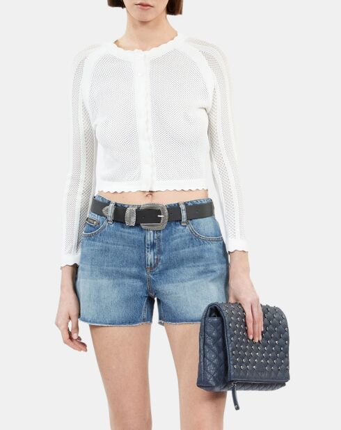 Cardigan court en maille ajourée blanc