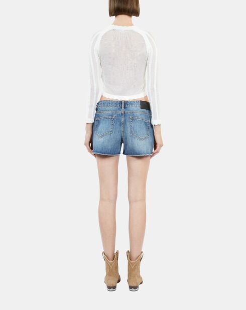 Cardigan court en maille ajourée blanc