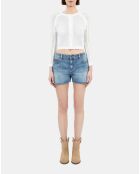 Cardigan court en maille ajourée blanc