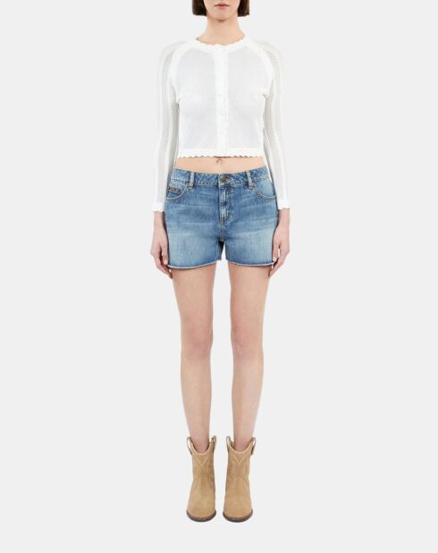 Cardigan court en maille ajourée blanc