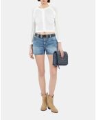 Cardigan court en maille ajourée blanc