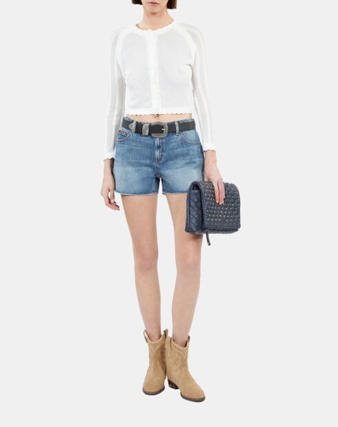 Cardigan court en maille ajourée blanc