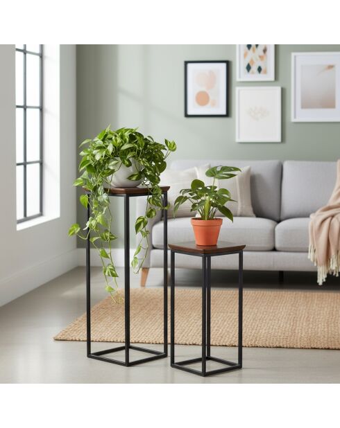 Lot de 2 tabourets Acacia Quenza Marron - 35x35x100 cm