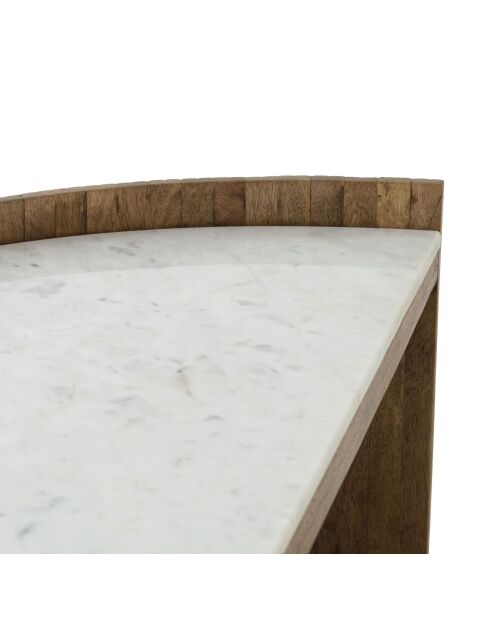 Bar demi lune plateau marbre blanc Manguier Kfir II Marron - 100x55x100 cm