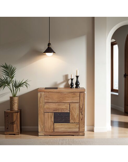 Confiturier bois sculpté bicolore 1P 1T Acacia Maya Beige - 77x40x80 cm