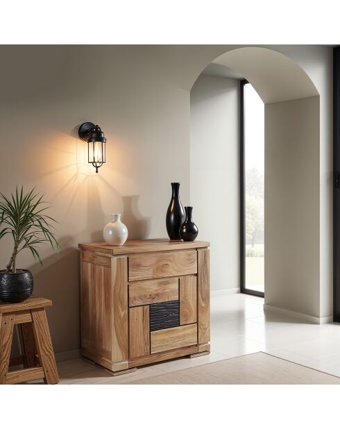 Confiturier bois sculpté bicolore 1P 1T Acacia Maya Beige - 77x40x80 cm