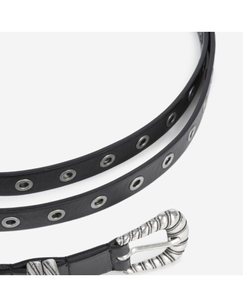Ceinture fine double tour en cuir noire