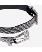 Ceinture en cuir avec strass et double boucle Western argenté antique