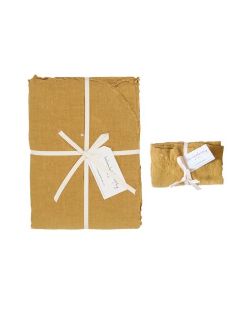 Parure de lit en lin lavé 1 place jaune 140x200 cm