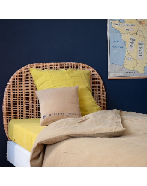 Parure de lit en lin lavé 1 place jaune 140x200 cm
