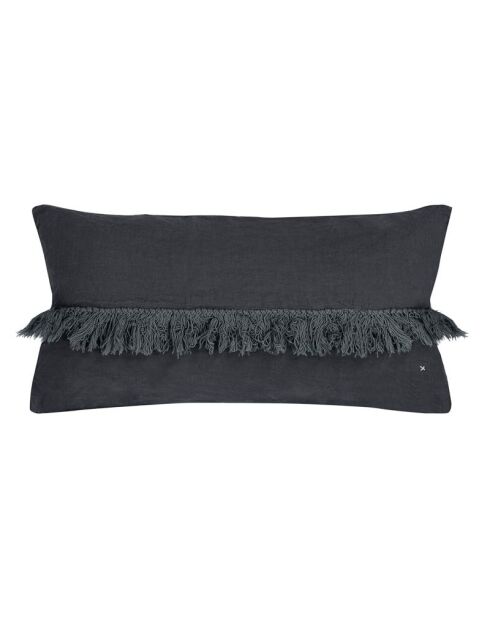 Coussin en lin frangé noir 30x60cm