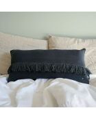 Coussin en lin frangé noir 30x60cm