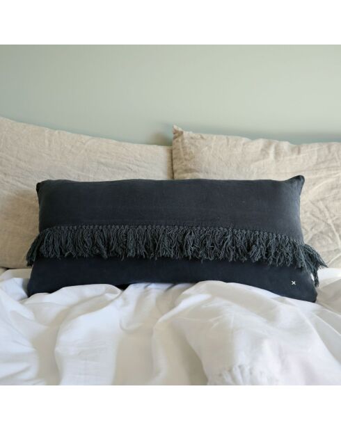 Coussin en lin frangé noir 30x60cm